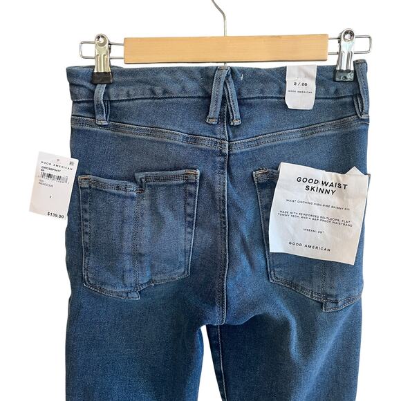 Good American Good Waist Cropped High Rise Skinny Jeans Blue Indigo 326 Sz 2/26 - Picture 5 of 7